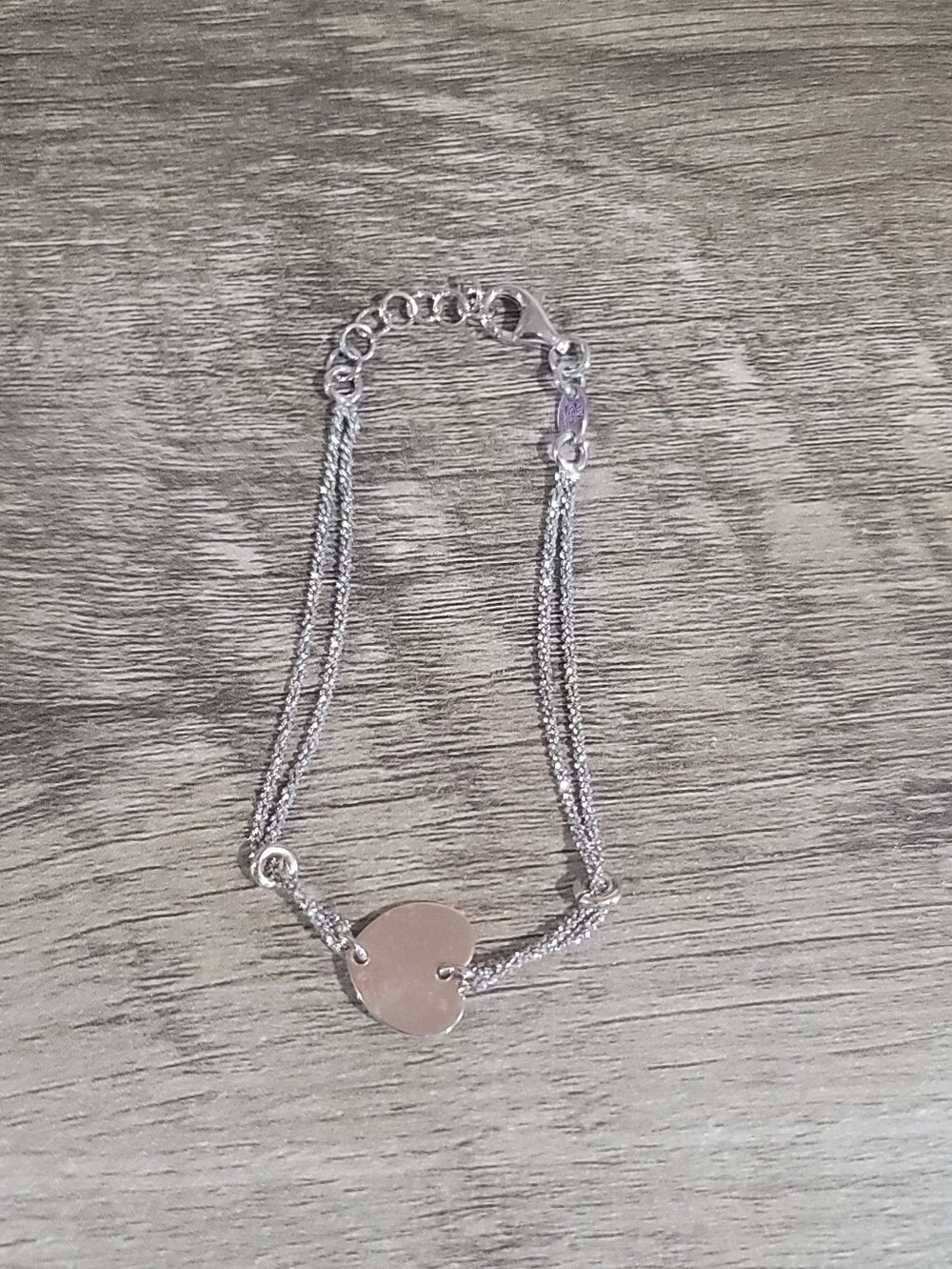 Delicate Sterling Silver-Tone Heart Disc Bracelet